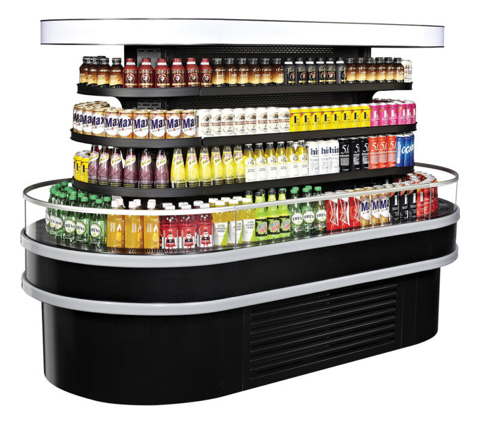 Turbo Air TIOM-48RSRB-N 96" Oval Type Island Display Self-Serve Refrigerated Merchandiser, 48"Half-Round and 48"Square, Black, 28.8 Cu. Ft.