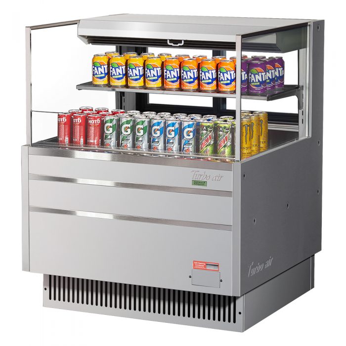Turbo Air TOM-36L-UFD-S-2S-N 34-3/4" Low Profile Open Display Merchandiser, 1 shelf, European Straight Style, Stainless Steel, 7.5 Cu. Ft.