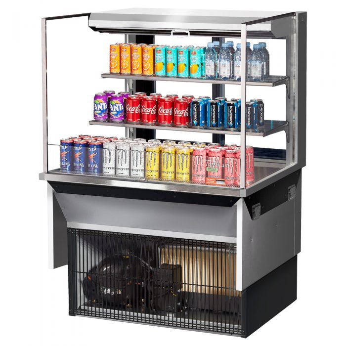 Turbo Air TOM-36L-UFD-S-3SI-N 34-3/4" Low Profile Open Display Merchandiser, 2 shelves, European Straight Style, Stainless Steel, 11.1 Cu. Ft.