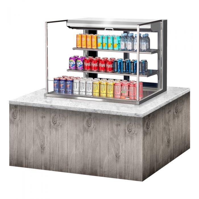 Turbo Air TOM-36L-UFD-S-3SI-N 34-3/4" Low Profile Open Display Merchandiser, 2 shelves, European Straight Style, Stainless Steel, 11.1 Cu. Ft.