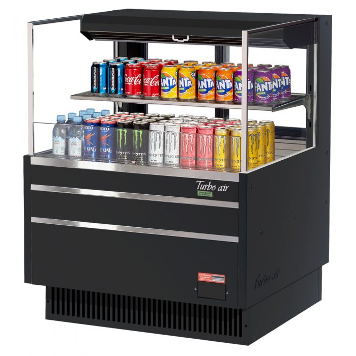 Turbo Air TOM-36L-UFD-W(B)-2S-N 34-3/4" Low Profile Open Display Merchandiser, 1 shelf, European Straight Style, 7.5 Cu. Ft.