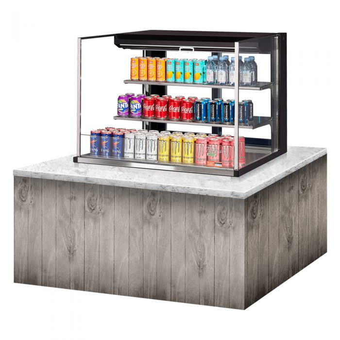 Turbo Air TOM-36L-UFD-W(B)-3SI-N 34-3/4" Low Profile Open Display Merchandiser, 2 shelves, European Straight Style, 11.1 Cu. Ft.