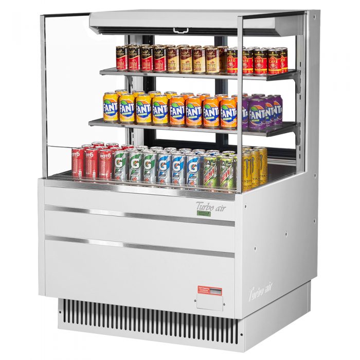 Turbo Air TOM-36L-UFD-W(B)-3S-N 34-3/4" Low Profile Open Display Merchandiser, 2 shelves, European Straight Style, 11.1 Cu. Ft.
