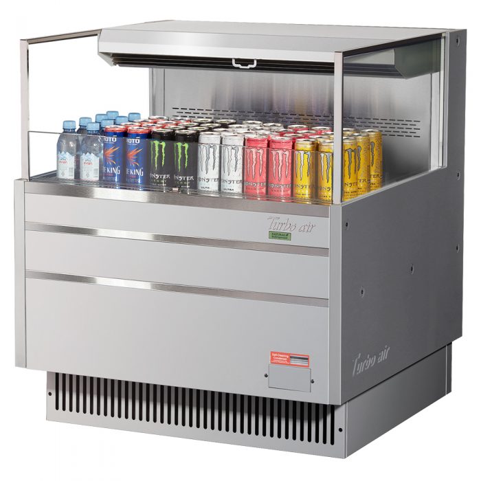 Turbo Air TOM-36L-UF-S-1S-N 34-3/4" Low Profile Open Display Merchandiser, European Straight Style, Stainless Steel, 4.6 Cu. Ft.