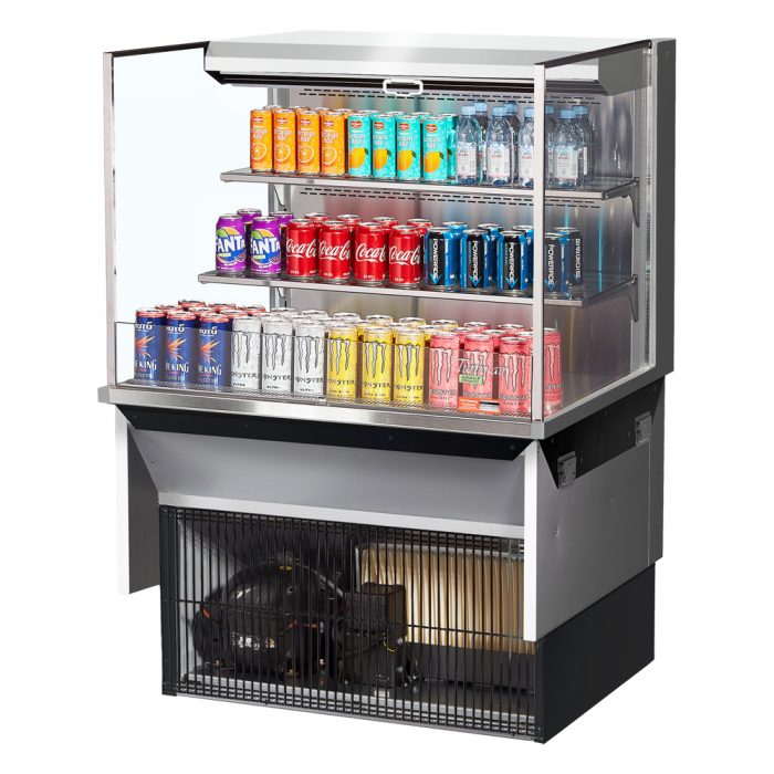 Turbo Air TOM-36L-UF-S-3SI-N 34-3/4" Low Profile Open Display Merchandiser, 2 shelves, European Straight Style, Stainless Steel, 11.1 Cu. Ft.