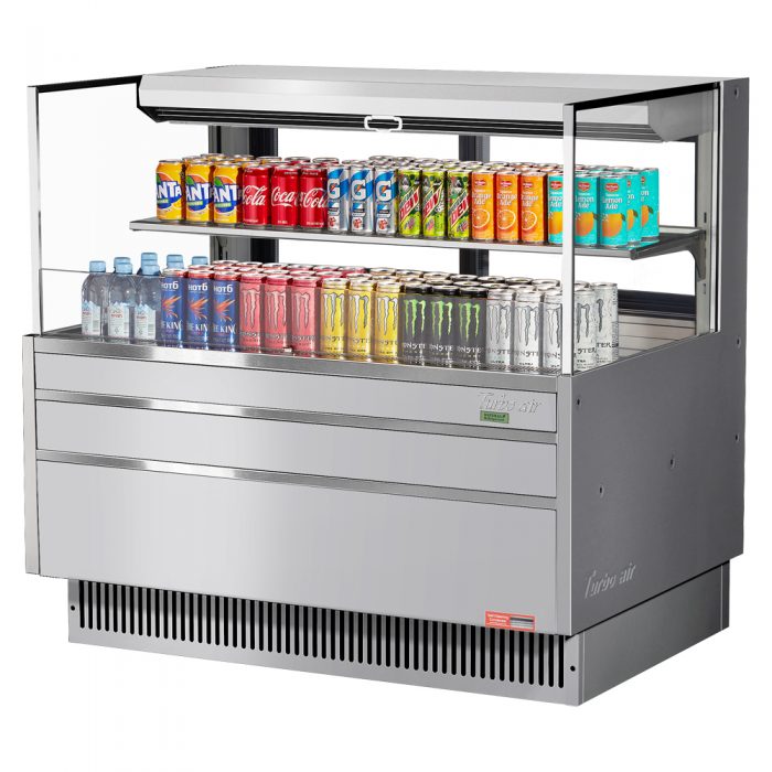 Turbo Air TOM-48L-UFD-S-2S-N 46-3/4" Low Profile Open Display Merchandiser, 1 shelf, European Straight Style, Stainless Steel, 10.2 Cu. Ft.