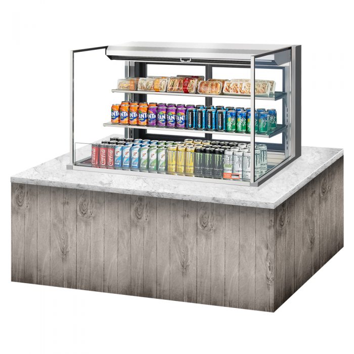 Turbo Air TOM-48L-UFD-S-3SI-N 46-3/4" Low Profile Drop In Open Display Merchandiser, 2 shelves, European Straight Style, Stainless Steel, 15.2 Cu. Ft.