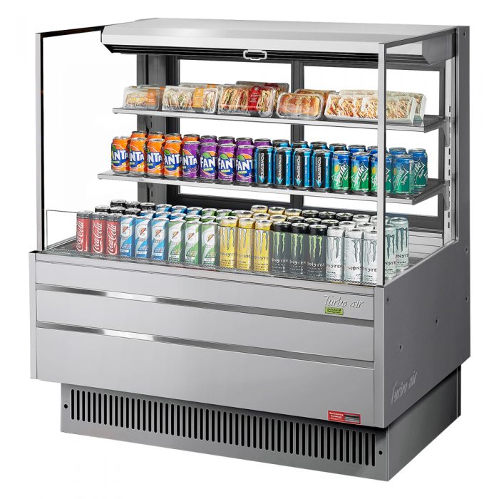 Turbo Air TOM-48L-UFD-S-3S-N 46-3/4" Low Profile Open Display Merchandiser, 2 shelves, European Straight Style, Stainless Steel, 15.2 Cu. Ft.
