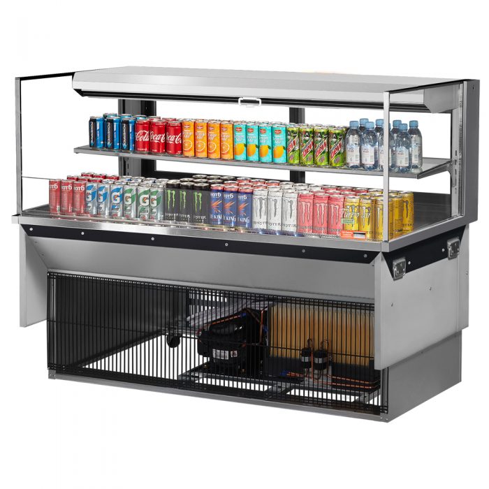 Turbo Air TOM-60L-UFD-S-2SI-N 58-3/4" Low Profile Drop In Open Display Merchandiser, 1 shelf, European Straight Style, Stainless Steel, 13 Cu. Ft.