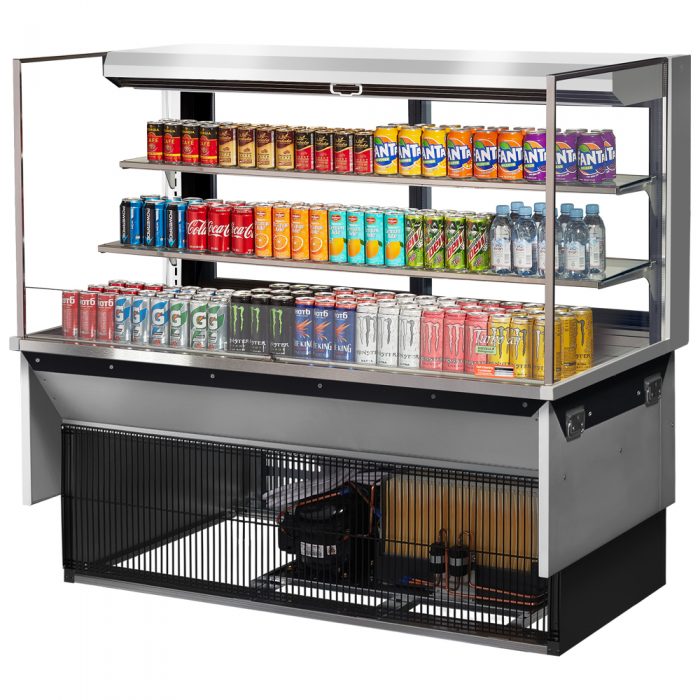Turbo Air TOM-60L-UFD-S-3SI-N 58-3/4" Low Profile Drop In Open Display Merchandiser, 2 shelves, European Straight Style, Stainless Steel, 19.3 Cu. Ft.