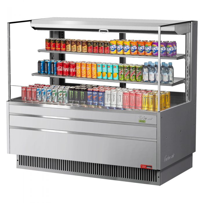 Turbo Air TOM-60L-UFD-S-3S-N 58-3/4" Low Profile Open Display Merchandiser, 2 shelves, European Straight Style, Stainless Steel, 19.3 Cu. Ft.