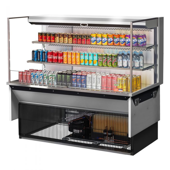 Turbo Air TOM-60L-UF-S-3SI-N 58-3/4" Low Profile Drop In Open Display Merchandiser, 2 shelves, European Straight Style, Stainless Steel, 19.3 Cu. Ft.