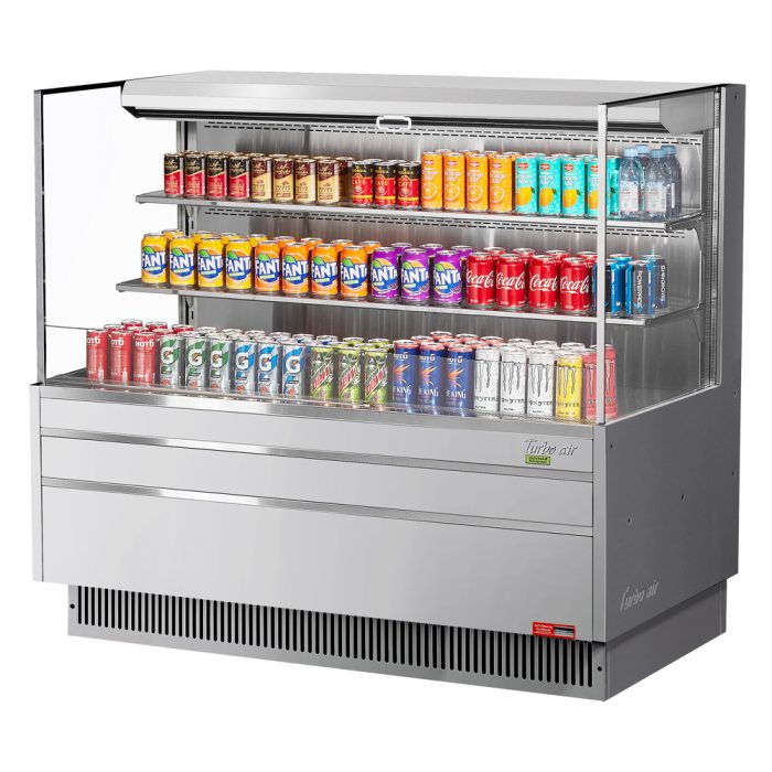 Turbo Air TOM-60L-UF-S-3S-N 58-3/4" Low Profile Open Display Merchandiser, 2 shelves, European Straight Style, Stainless Steel, 19.3 Cu. Ft.