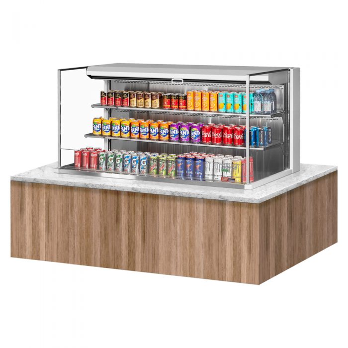 Turbo Air TOM-60L-UF-W(B)-3SI-N 58-3/4" Low Profile Drop In Open Display Merchandiser, 2 shelves, European Straight Style, 19.3 Cu. Ft.