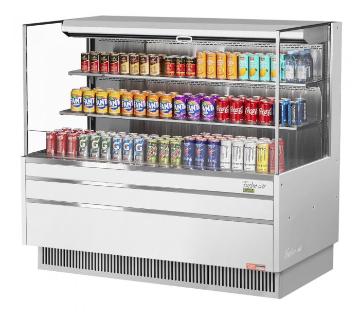 Turbo Air TOM-60L-UF-W(B)-3S-N 58-3/4" Low Profile Open Display Merchandiser, 2 shelves, European Straight Style, 19.3 Cu. Ft.
