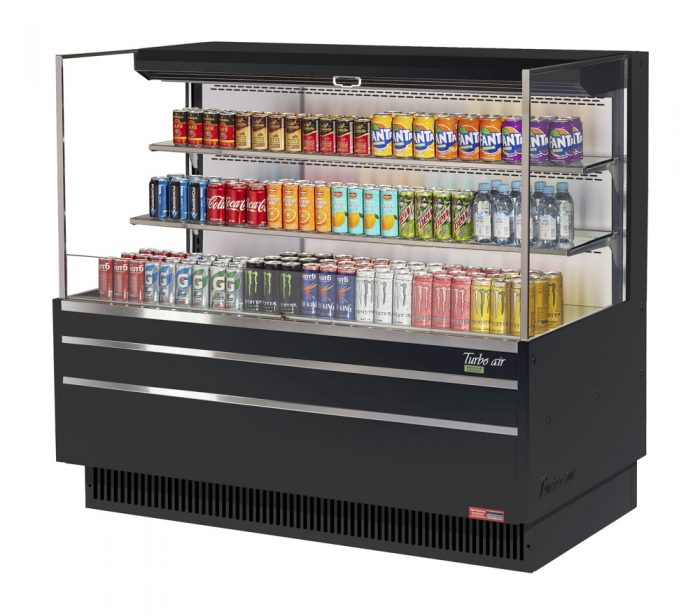 Turbo Air TOM-60L-UF-W(B)-3S-N 58-3/4" Low Profile Open Display Merchandiser, 2 shelves, European Straight Style, 19.3 Cu. Ft.