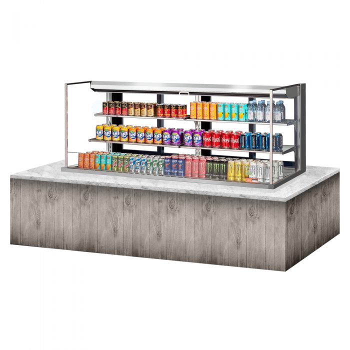 Turbo Air TOM-72L-UFD-S-3SI-N 70-3/4" Low Profile Drop In Open Display Merchandiser, 2 shelves, European Straight Style, Stainless Steel, 23.4 Cu. Ft.