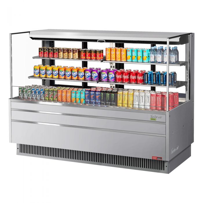 Turbo Air TOM-72L-UFD-S-3S-N 70-3/4" Low Profile Open Display Merchandiser, 2 shelves, European Straight Style, Stainless Steel, 23.4 Cu. Ft.