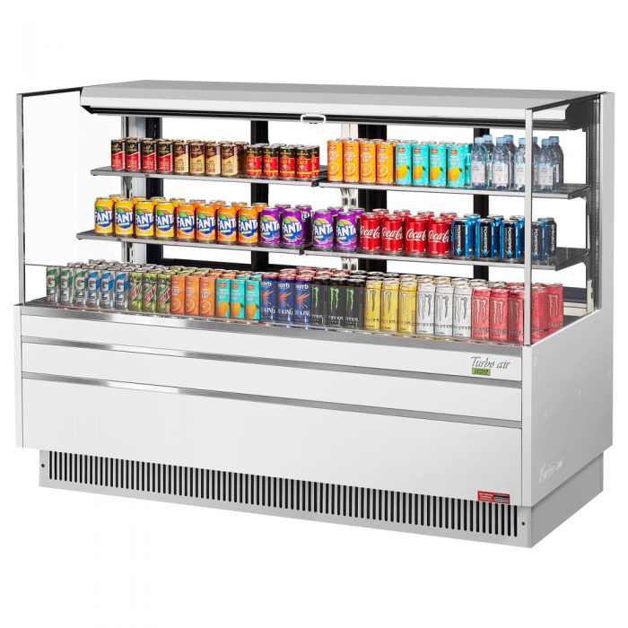 Turbo Air TOM-72L-UFD-W(B)-3S-N 70-3/4" Low Profile Open Display Merchandiser, 2 shelves, European Straight Style, 23.4 Cu. Ft.