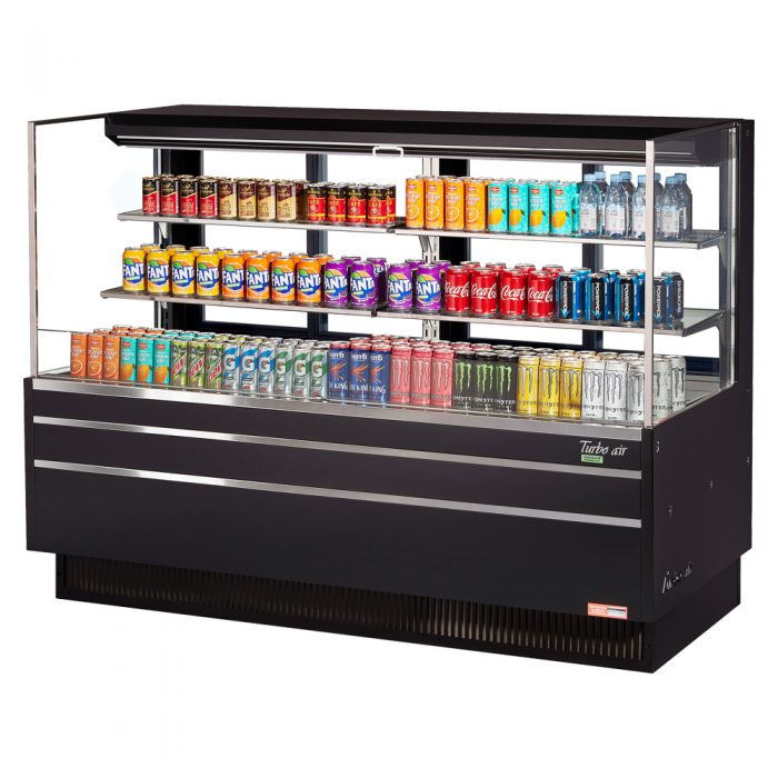 Turbo Air TOM-72L-UFD-W(B)-3S-N 70-3/4" Low Profile Open Display Merchandiser, 2 shelves, European Straight Style, 23.4 Cu. Ft.