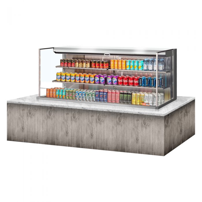 Turbo Air TOM-72L-UF-S-3SI-N 70-3/4" Low Profile Drop In Open Display Merchandiser, 2 shelves, European Straight Style, Stainless Steel, 23.4 Cu. Ft.