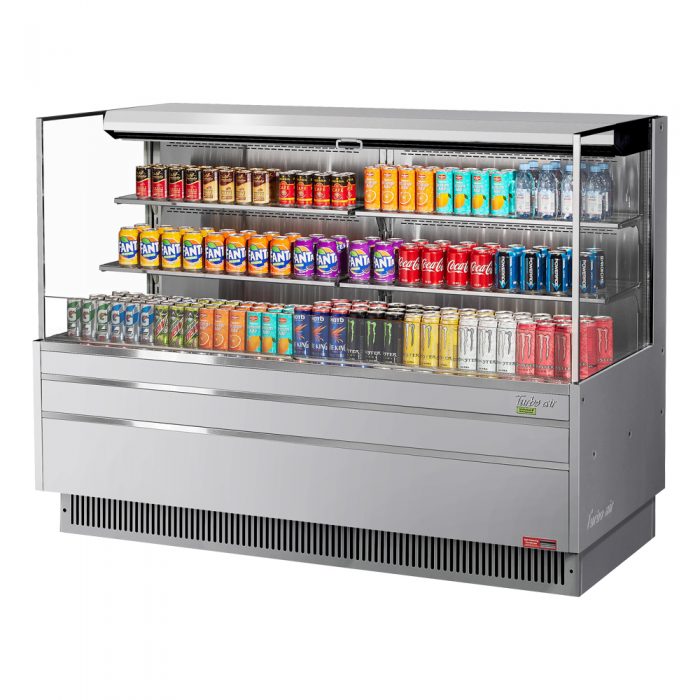 Turbo Air TOM-72L-UF-S-3S-N 70-3/4" Low Profile Open Display Merchandiser, 2 shelves, European Straight Style, Stainless Steel, 23.4 Cu. Ft.