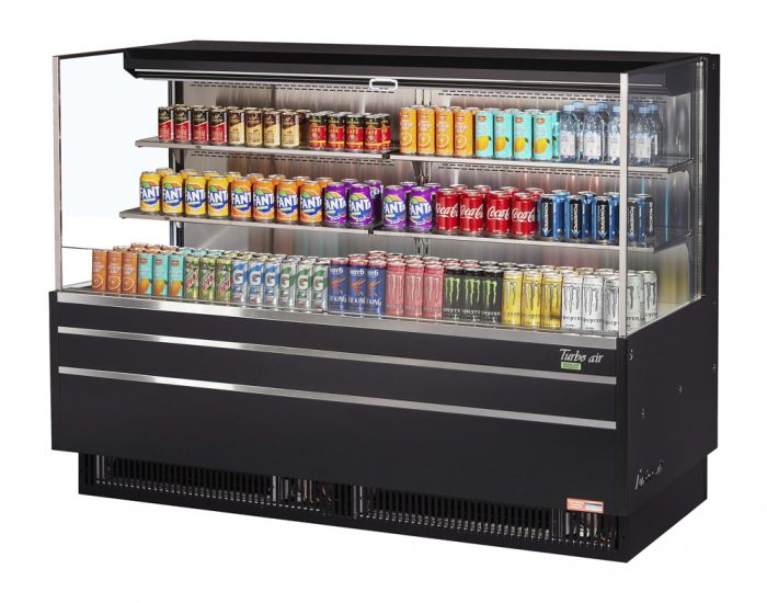 Turbo Air TOM-72L-UF-W(B)-3S-N 70-3/4" Low Profile Open Display Merchandiser, 2 shelves, European Straight Style, 23.4 Cu. Ft.