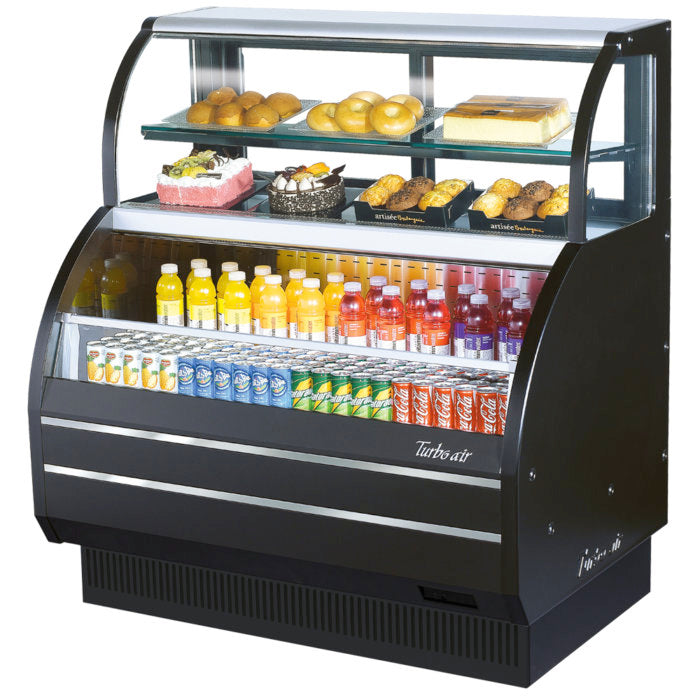 Turbo Air TOM-W-50SB-N 50" Dual Service Open Display Merchandiser with Refrigerated Top Case, Black
