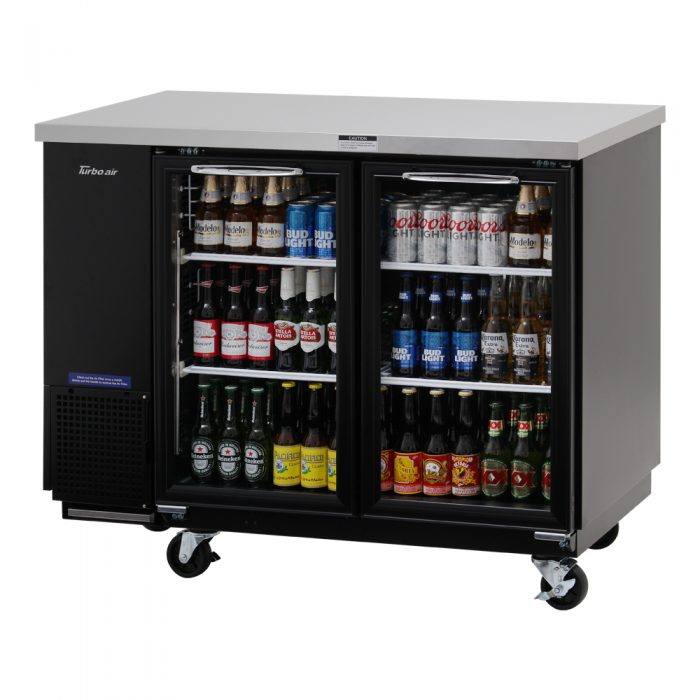 Turbo Air TBB-24-48SG-N 24.5" Deep Narrow Back Bar Cooler, 2 Glass Door 49" Black Vinyl Exterior Back Bar Cooler, 12.2 Cu. Ft.
