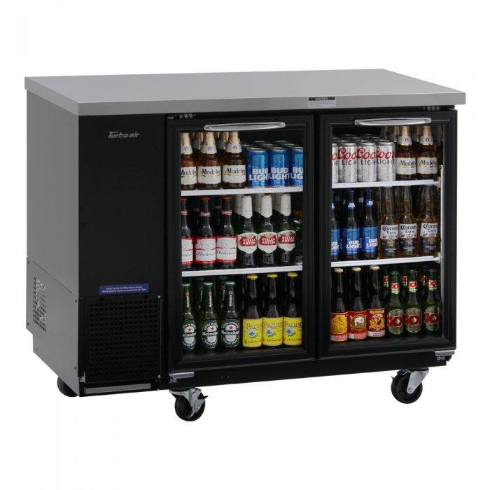 Turbo Air TBB-24-48SG-N 24.5" Deep Narrow Back Bar Cooler, 2 Glass Door 49" Black Vinyl Exterior Back Bar Cooler, 12.2 Cu. Ft.