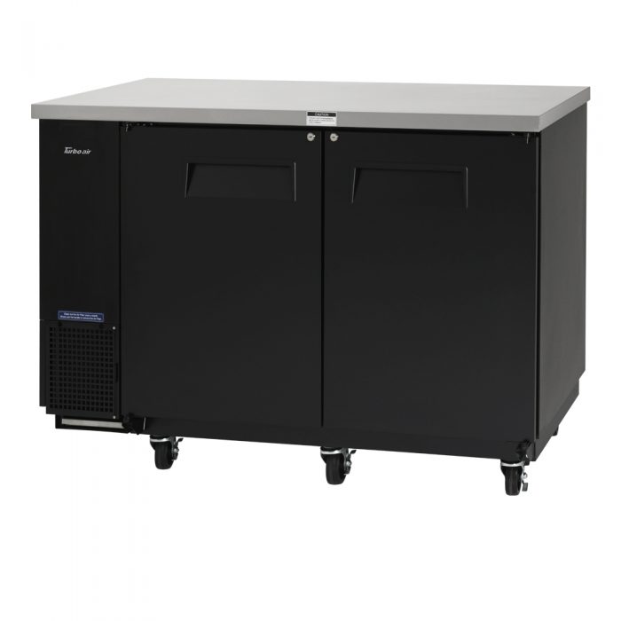 Turbo Air TBB-24-60SB-N6 24.5" Deep Narrow Back Bar Cooler, 2 Solid Door 61" Black Vinyl Exterior Back Bar Cooler, 16.4 Cu. Ft.