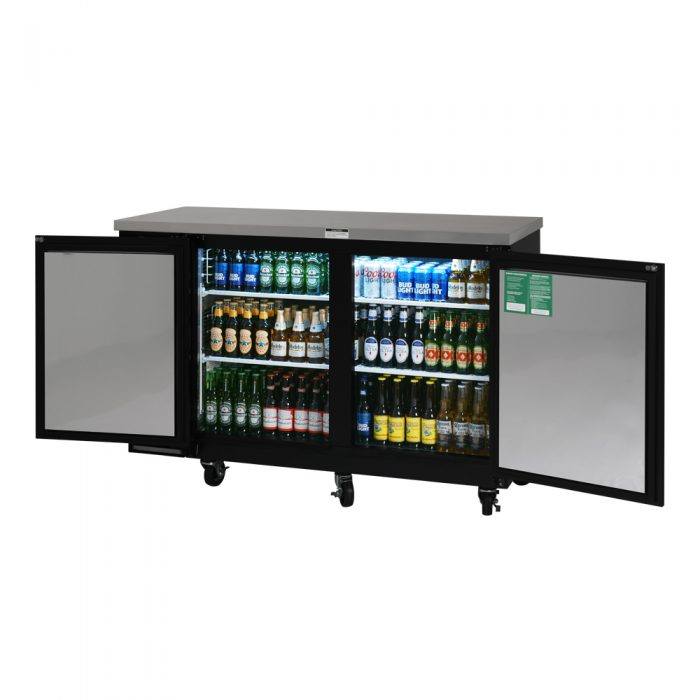 Turbo Air TBB-24-60SB-N6 24.5" Deep Narrow Back Bar Cooler, 2 Solid Door 61" Black Vinyl Exterior Back Bar Cooler, 16.4 Cu. Ft.