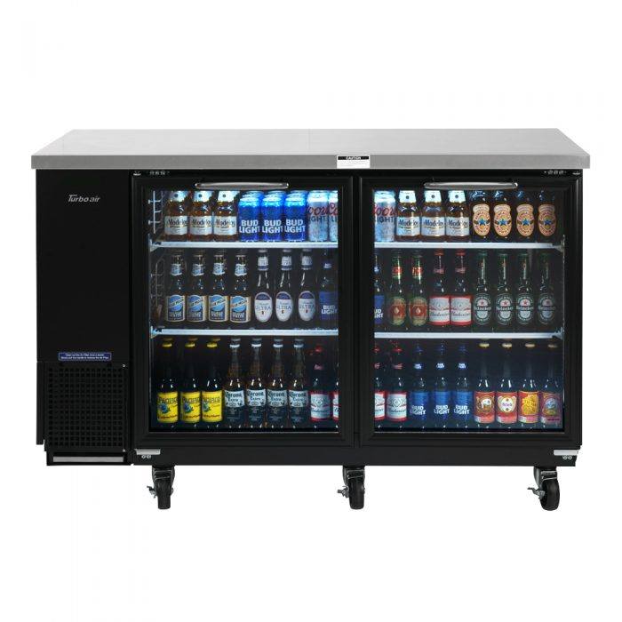 Turbo Air TBB-24-60SG-N 24.5" Deep Narrow Back Bar Cooler, 2 Glass Door 61" Black Vinyl Exterior Back Bar Cooler, 16.4 Cu. Ft.