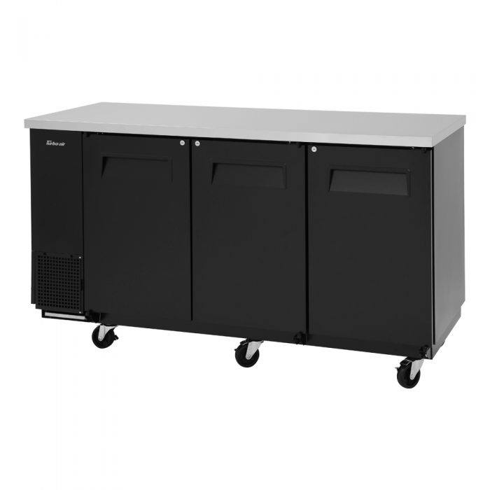 Turbo Air TBB-24-72SB-N6 24.5" Deep Narrow Back Bar Cooler, 3 Solid Door 73" Black Vinyl Exterior Back Bar Cooler, 20.6 Cu. Ft.