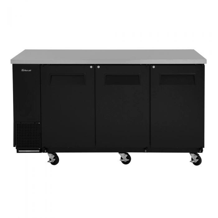 Turbo Air TBB-24-72SB-N6 24.5" Deep Narrow Back Bar Cooler, 3 Solid Door 73" Black Vinyl Exterior Back Bar Cooler, 20.6 Cu. Ft.