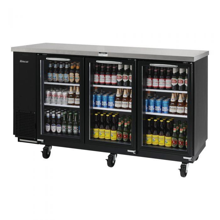 Turbo Air TBB-24-72SG-N 24.5" Deep Narrow Back Bar Cooler, 3 Glass Door 73" Black Vinyl Exterior Back Bar Cooler, 20.6 Cu. Ft.