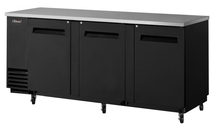 Turbo Air TBB-4SB-N 3 Solid Door 90" Back Bar Cooler, Black Vinyl Exterior, 36.4 Cu. Ft.
