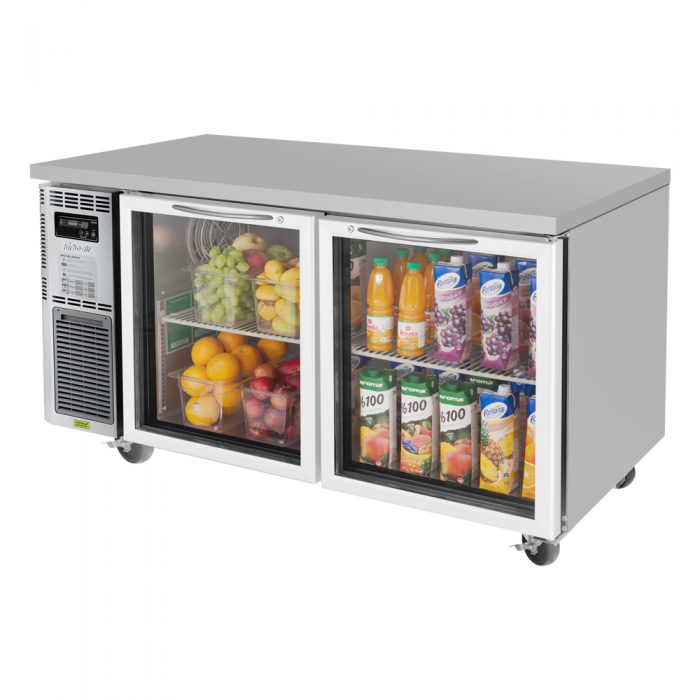 Turbo Air JUR-60-G-N 2 Glass Door Undercounter Refrigerator, Side Mount, 13.5 Cu. Ft.