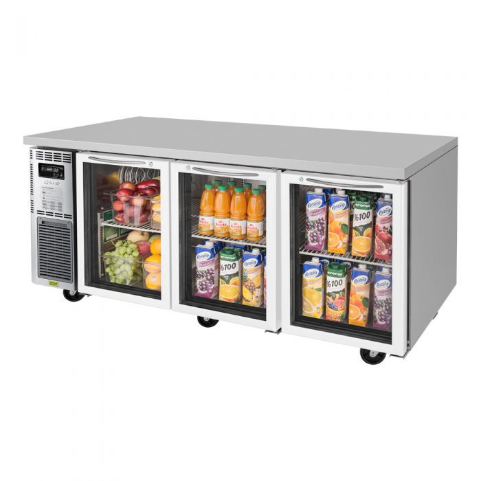 Turbo Air JUR-72-G-N 3 Glass Door Undercounter Refrigerator, Side Mount, 18.7 Cu. Ft.