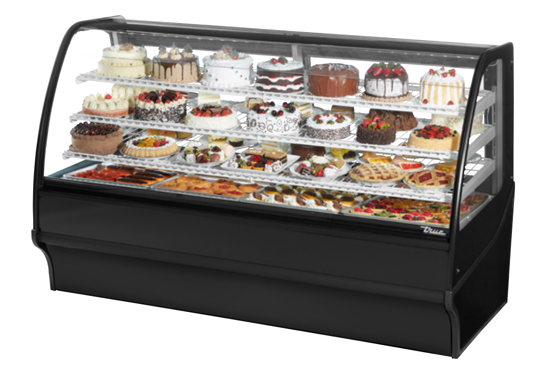 True TDM-R-77-GE/GE-B-W Refrigerated Bakery Display Case, 77 1/4" Wide, 2 Doors, 3 Shelves