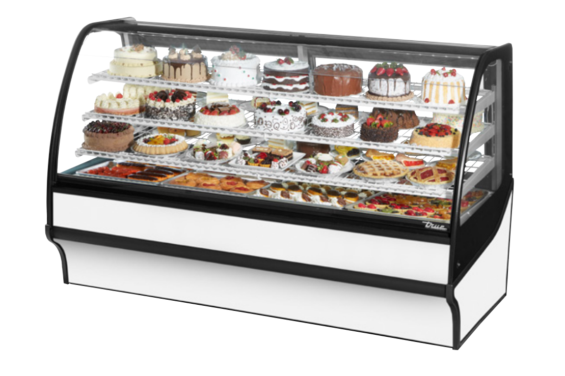 True TDM-R-77-GE/GE-W-W Refrigerated Bakery Display Case, 77 1/4" Wide, 2 Doors, 3 Shelves