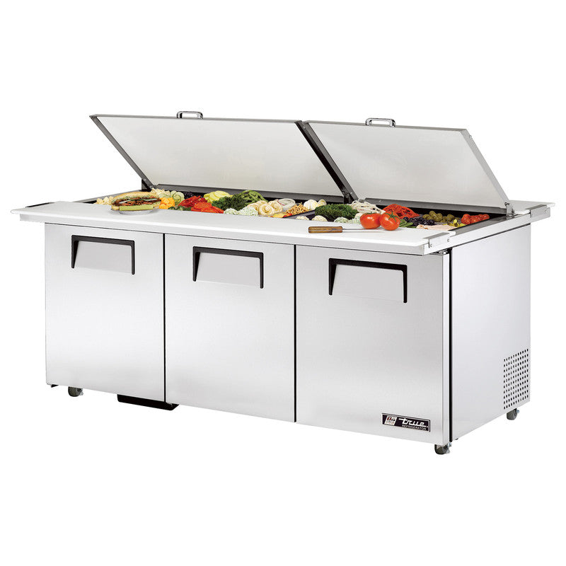True TSSU-72-30M-B-DS-ST-ADA-HC Sandwich Prep Table, 723/8" Wide, 3 Doors, 6 Shelves, 30 Pans (Tops)