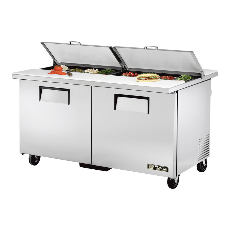 True TSSU-60-16-DS-ST-HC Sandwich Prep Table, 60 3/8" Wide, 2 Doors, 4 Shelves, 16 Pans (Tops)
