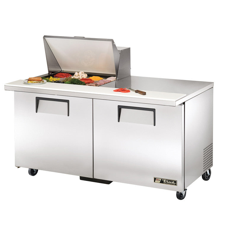 True TSSU-60-12M-B-HC~SPEC3 Sandwich Prep Table, 60 3/8" Wide, 2 Doors, 4 Shelves, 12 Pans (Tops)