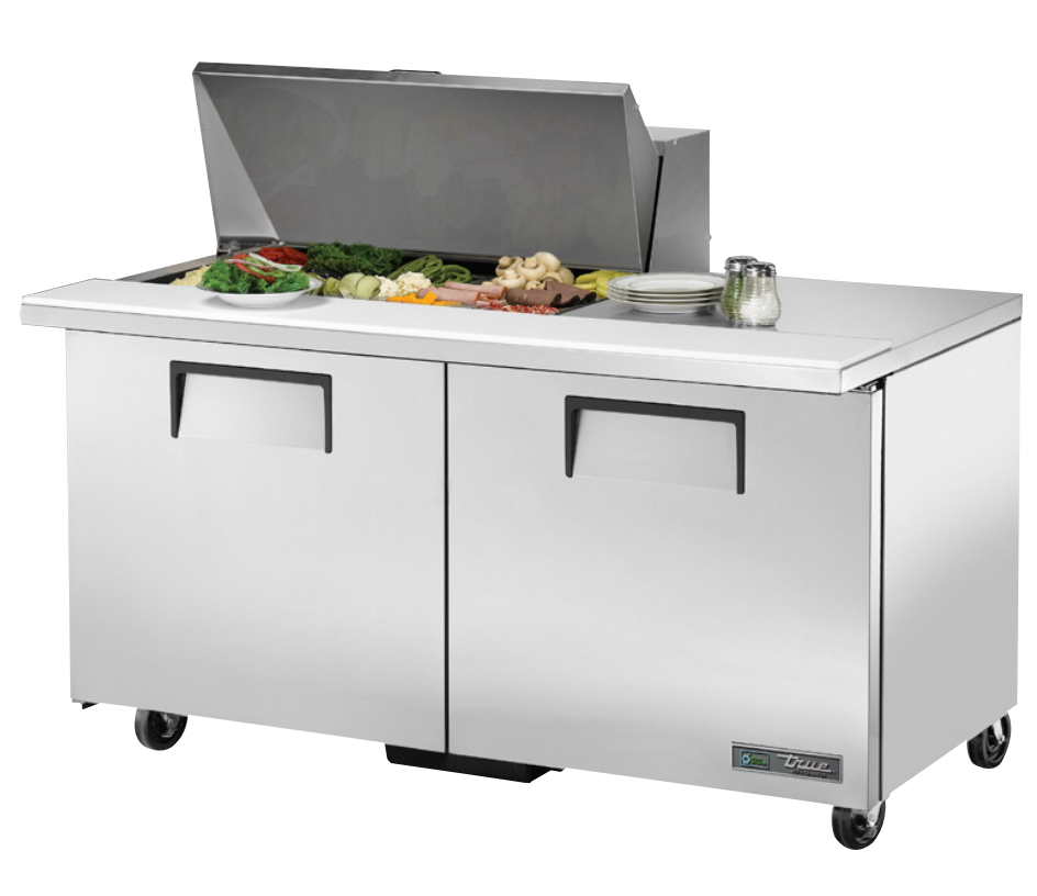 True TSSU-60-15M-B-HC Sandwich Prep Table, 60 3/8" Wide, 2 Doors, 4 Shelves, 15 Pans (Tops)