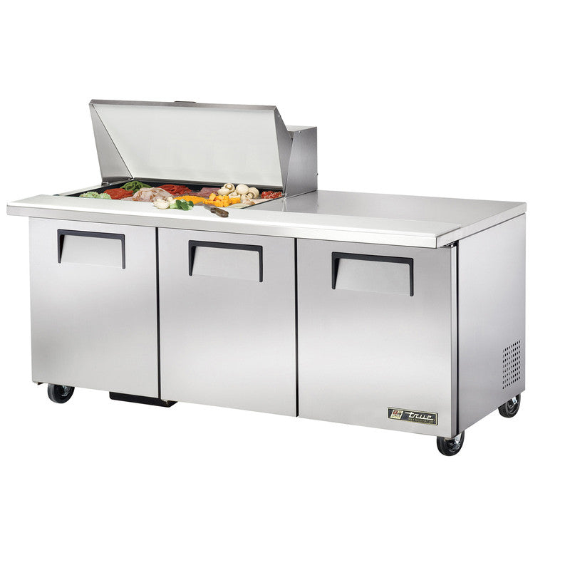 True TSSU-72-15M-B-HC Sandwich Prep Table, 72 3/8" Wide, 3 Doors, 6 Shelves, 15 Pans (Tops)