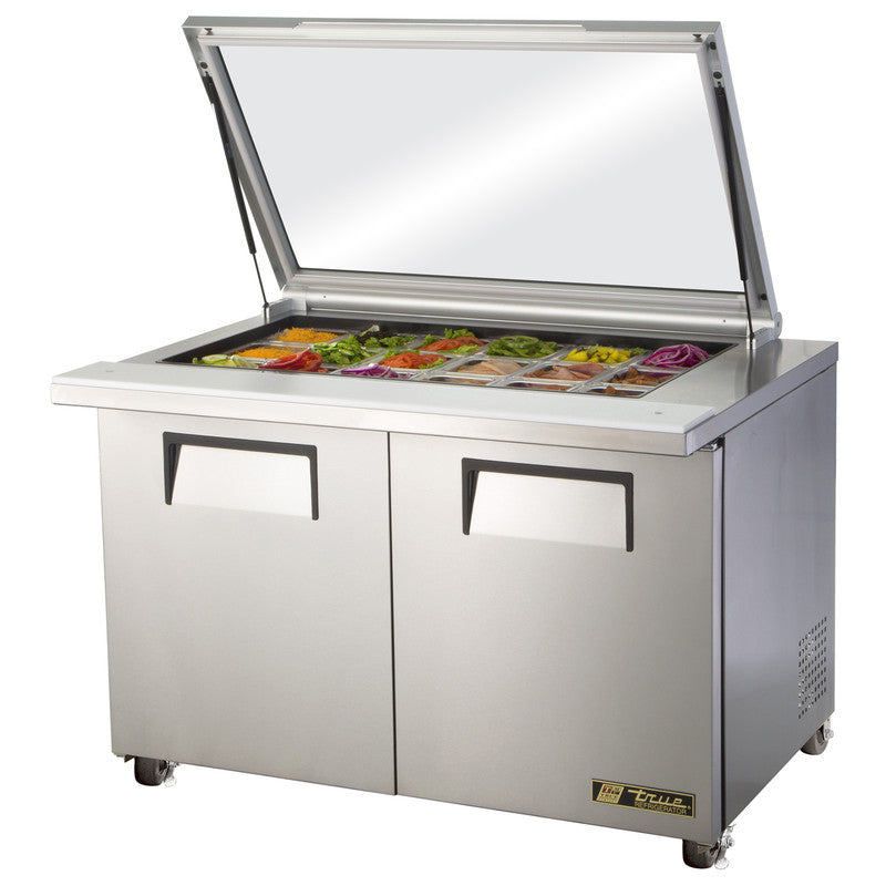 True TSSU-48-18M-B-FGLID-HC~SPEC3 Sandwich Prep Table, 48 3/8" Wide, 2 Doors, 4 Shelves, 18 Pans (Tops)