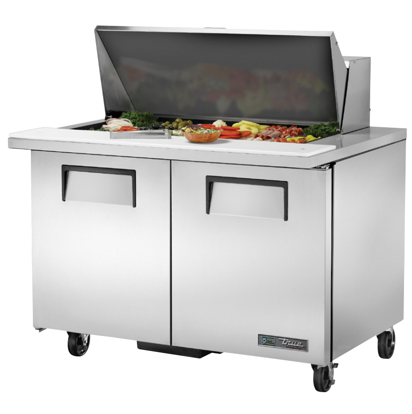 True TSSU-48-18M-B-HC Sandwich Prep Table, 48 3/8" Wide, 2 Doors, 4 Shelves, 18 Pans (Tops)
