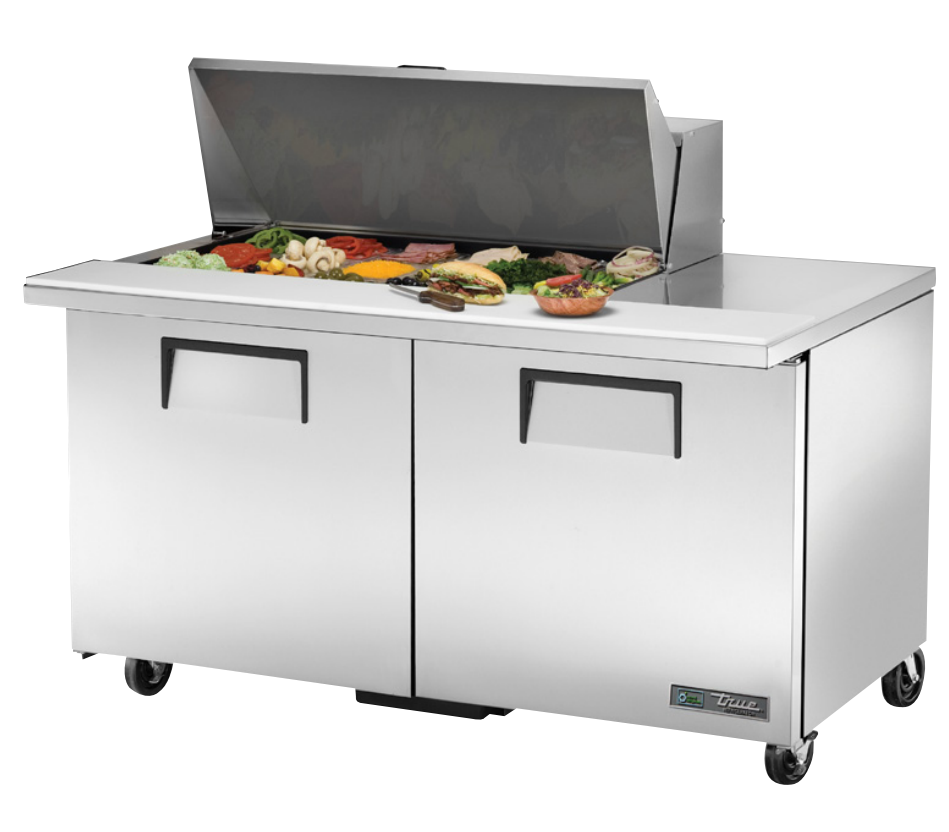 True TSSU-60-18M-B-HC Sandwich Prep Table, 60 3/8" Wide, 2 Doors, 4 Shelves, 18 Pans (Tops)