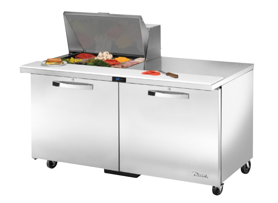 True TSSU-72-18M-B-HC~SPEC3 Sandwich Prep Table, 72 3/8" Wide, 3 Doors, 6 Shelves, 18 Pans (Tops)